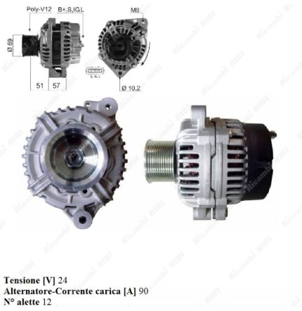 ALTERNATORE CURSOR 10/13 STRALIS-24V/90A 12 GOLE