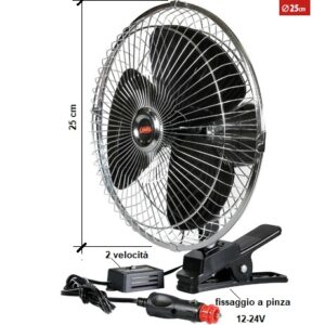 JUMBO, VENTILATORE OSCILLANTE CABINA CAMION CAMPER Ø 25cm - 12-24V